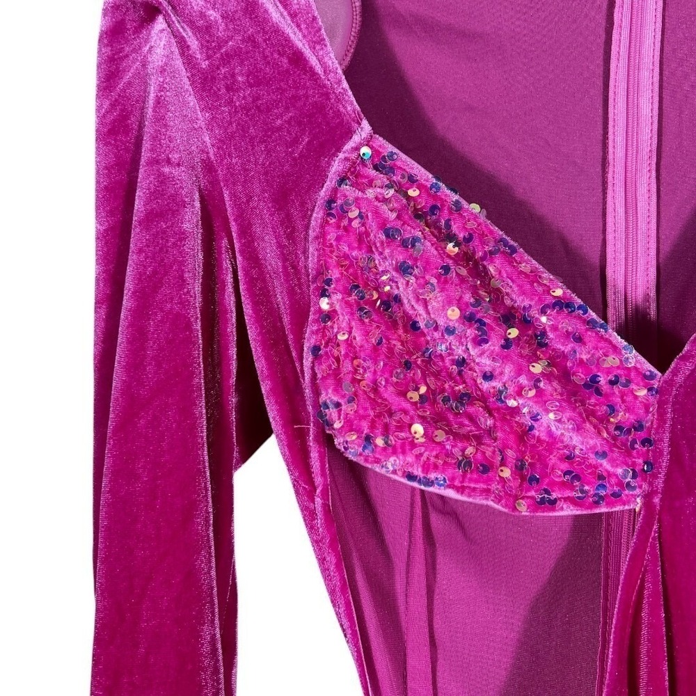 Faeriesty Velvet Sequin Cutout Maxi Dress Magenta Pink Glam Formal Gown Size XL - Picture 4 of 7